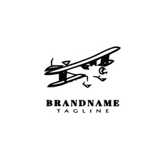 biplane logo cartoon icon design black isolated vector illustration