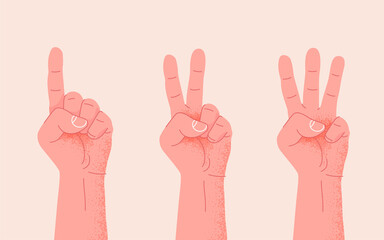 Set of counting one two three hand sign. Three steps or options concept.