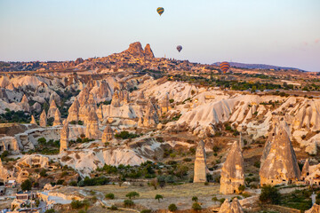 Cappadocia, Turkey - September 1, 2021 – Impressive nature by chimney rock formations and rock...