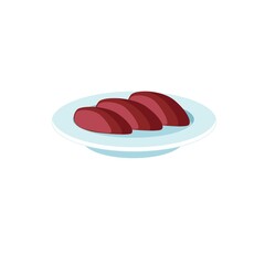 Vector cartoon flat pieces of meat on plate isolated on empty background-balanced diet,healthy eating and food cooking concept,web site banner ad design
