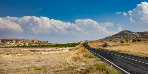 Cappadocia, Turkey - September 1, 2021 – Impressive nature by chimney rock formations and rock...