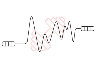 Digitally generated image of heart rate monitor over dumbbells icon against white background