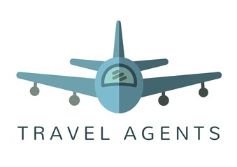 Travel agents text with airplane icon against white background