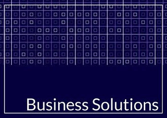 Digitally generated image of business solutions text against abstract shapes on blue background
