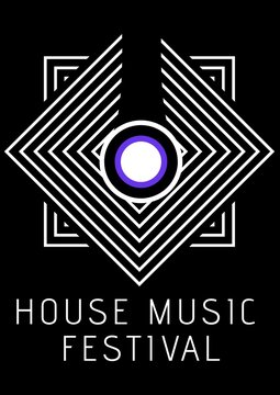 House music festival text against abstract geometric shapes on black background