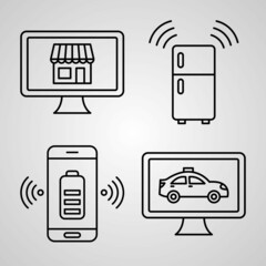 Internet of Thinking Line Icons Set Isolated On White Outline Symbols Internet of Thinking