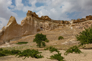 Cappadocia, Turkey - September 1, 2021 – Impressive ancient cave home which had been carved in...