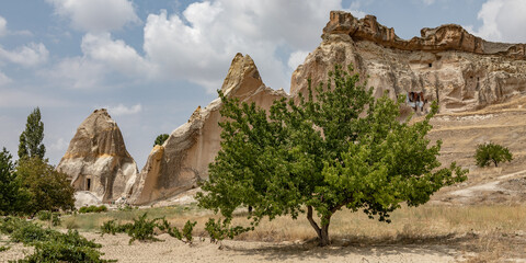 Cappadocia, Turkey - September 1, 2021 – Impressive ancient cave home which had been carved in...