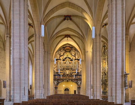 Interior of Church of St. Severus in Erfurt, Germany. Construction on the present church building began in the 1270s. It was consecrated in 1308.