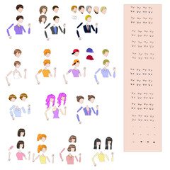 Anime character expression set, medium close up , Vector Illustration animatable