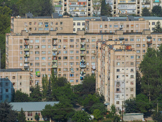 old soviet buildings. old urban residential houses. soviet city district USSR architecture