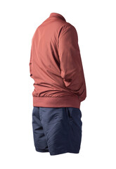 mens bomber jacket sports shorts isolated on white background. fashionable casual wear