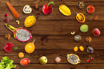 fruits and vegetables. Flat lay. Food concept.