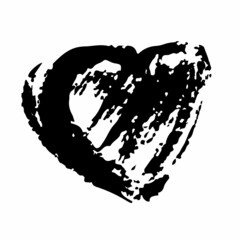 Vector Heart Brush Hand Drawn Element in Black Color Love Sign Sketch Style Abstract Decor Icon Isolated on white Background