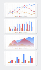 Set of mobile charts graph linear bar on grid light theme