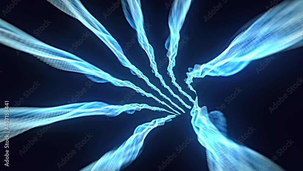 Poster abstract dark glow blue wire futuristic warp hyperspace tunnel through time and space animation. 4k 