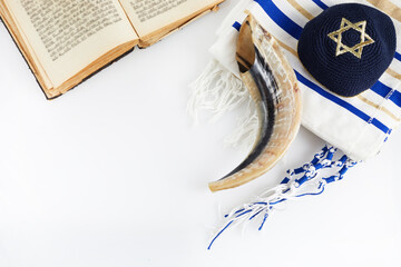 Yom kippur, Rosh hashanah, jewish New Year holiday, concept. Religion image of shofar - horn on...