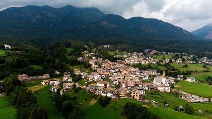 Fototapeta na wymiar Dolomites: aerial view of the town of Daiano