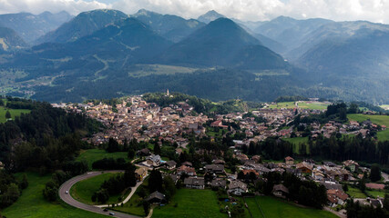 Dolomites: aerial view of the town of Cavalese 