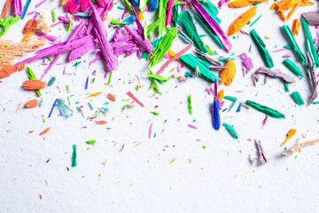 colored shavings from pencil sharpening, background or texture