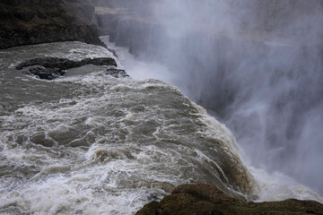 Detail of the famous Gulfoss waterfall in the Golden Circle in South Iceland