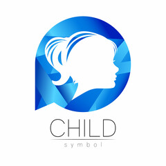 Child Blue Vector Logotype vector Silhouette profile human head. Concept logo for people, children, autism, kids, therapy, clinic, education.