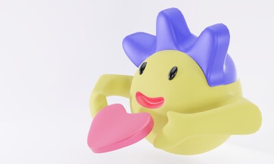 Emoji cartoon 3d render. Emoji with heart.  Emoji holding  heart. Emoji on white background isolated.