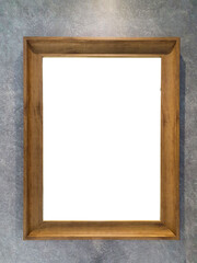 Photo frame place on the cement wall in the loft-style. isolated on white background with clipping path