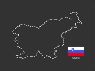 Fototapeta na wymiar Slovenia map vector thin white line style on the black background and Slovenia flag in this vector.