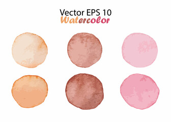 Vector Watercolor Set Brush Stroke Splash Circle. Handmade design element in Orange Pink Brown color. Hand Painted watercolour Dot - 457155899