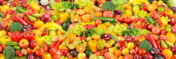 Great wide background of fresh fruits and vegetables