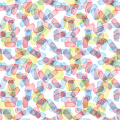 Hand Painted Brush Stroke Seamless Watercolor Pattern. Abstract watercolour shapes in Yellow Pink and Blue Color. Artistic Design for Fabric and Background