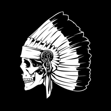 Black and white illustration of an Indian skull.