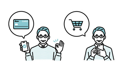 スマートフォンでクレジットカード支払いをする男性