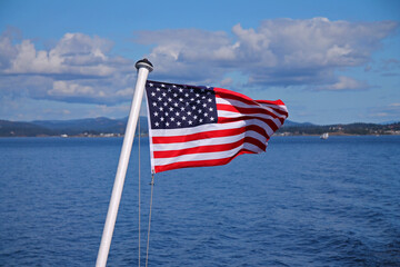 The stars and stripes flag on the ferry from Canada to the USA