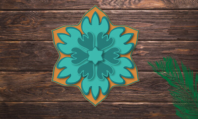 3d multilayer floral mandala illustration graphic. dark green, yellow colorful, modern, gorgeous,...