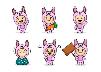 Cute kid with bunny rabbit costume