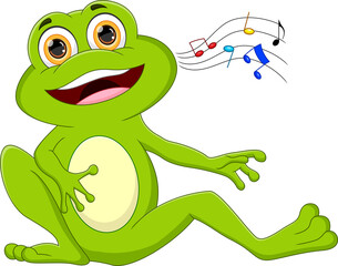 cartoon frog singing isolated on white background