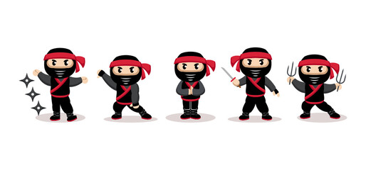 Cute ninja with black suit mascot design © Guavanaboy