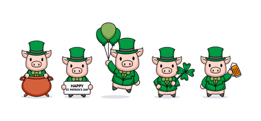 Cute pig with St. Patrick's Day costume