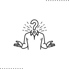 Question mark with man body shape. Why who, when, what, whose, where questions