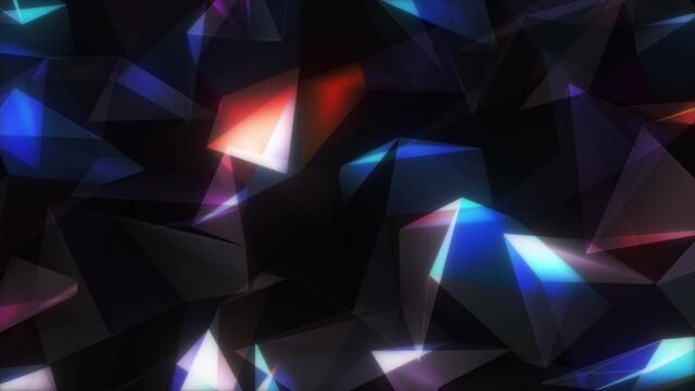 Seamless looping multicolored glow mesh in  dark background.Abstract Polygon geometry animated background with moving lines and dots. Network connection structure 4K 3D digital glitter duplex seamless
