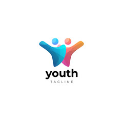 Abstract Youth Human Partner Logo Design Symbol Icon