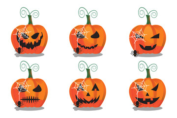 Halloween celebration with scary pumpkin set for social media, party invitation and so on, eps 10