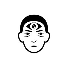 Man with third eye icon isolated on white background