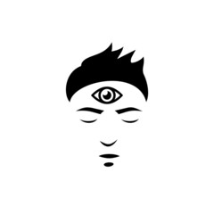 Man with third eye icon isolated on white background