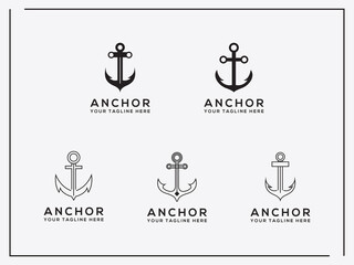 Elegant, trendy, artistic logo icon Set anchor Logo Design. - Vector