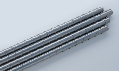 3D illustration of reinforcements bunch of steel TMT bar. 3D Render