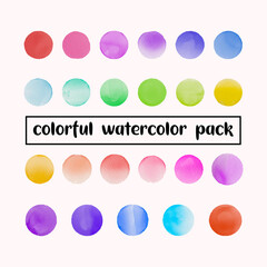 Colorful watercolor circle brush vector pack