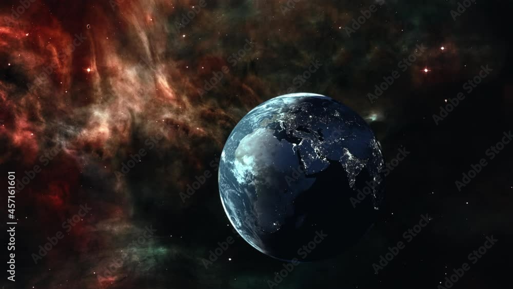 Aufkleber galaxy traveling with earth planet in space with glow nebula cloud. space flight into outer space.ci